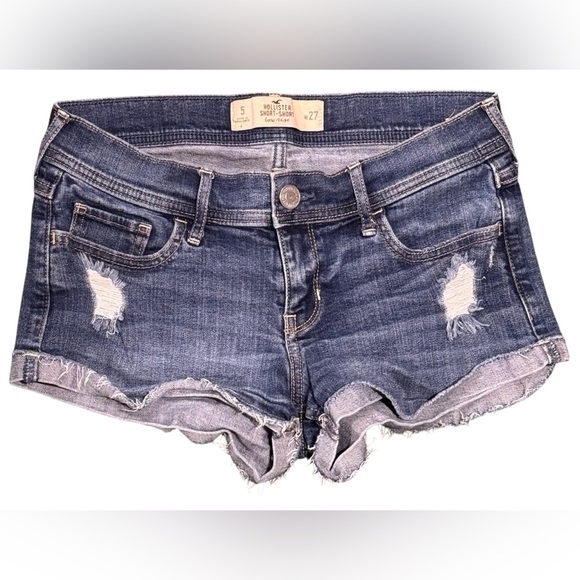 Hollister 🦅 Low Rise Short-Short Blue Denim Jean Shorts Size 5 (W 27) - Picture 2 of 8